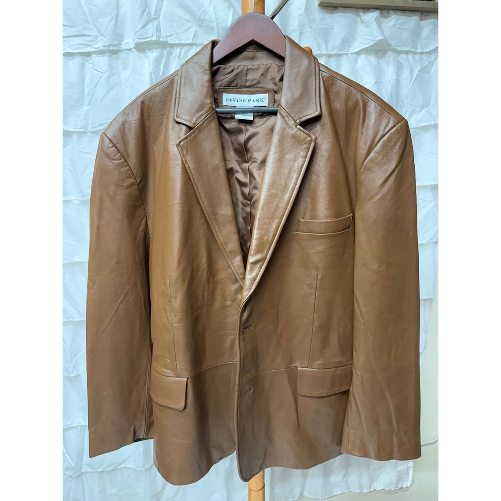 Irvine Park Men's Genuine Leather Blazer 52RG Brown Sport Coat Western Ranch